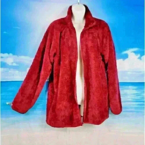 EMILY STACY Womans WINE BURGUNDY Fuzzy Full Zipper Jacket Lightweight Coat 2x 20 - Picture 1 of 4